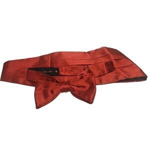 Christian Dior Bow Tie and Cummerbund Matching Set 100% Silk Red Adjustable